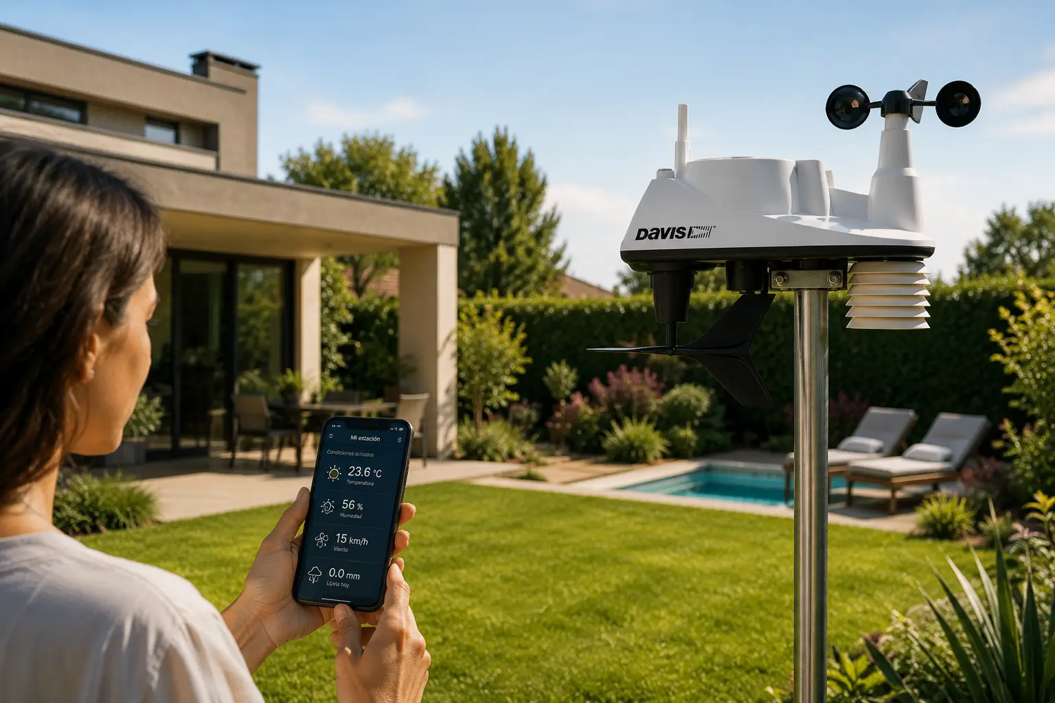 Estación meteorológica Davis Vantage Vue instalada en una vivienda